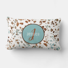 Almofada Lombar Padrão Abstrato Terrazzo Brown & Blue personalizad