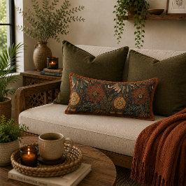 Almofada Lombar Padrão Botânico de Terracota Salvia Boho Escuro