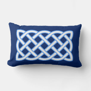 Almofada Lombar Padrão Celtic Knot, Azul Cobalto e Branco