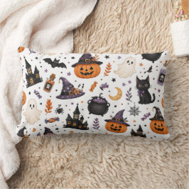 Almofada Lombar Padrão contínuo de Halloween fofo com gatos pretos
