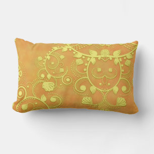 Almofada Lombar Padrão Damasco Floral Fancy Amarelo Dourado
