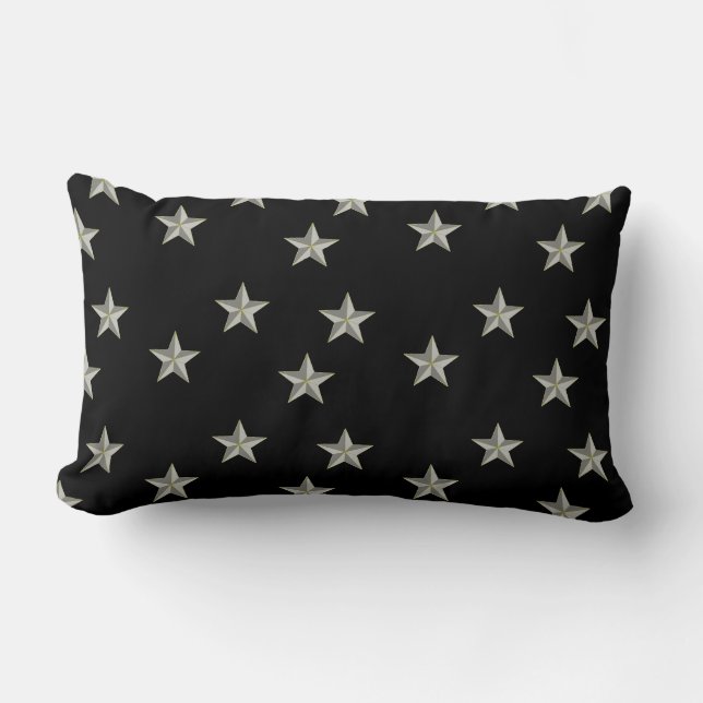 Almofada Lombar padrão das estrelas da cinza em preto (Frente)