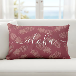 Almofada Lombar Padrão de Abacaxi de Script Aloha Rosa Simples Mod