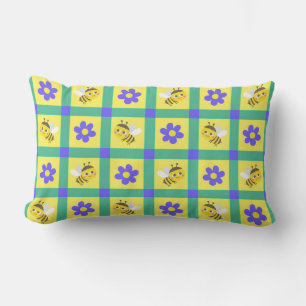 Almofada Lombar Padrão de Abelha e Flor de Desenho Animado Fofo