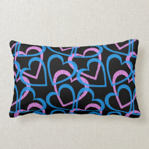 Almofada Lombar Padrão De Abstrato De Corações Cor-De-Rosa E Azul