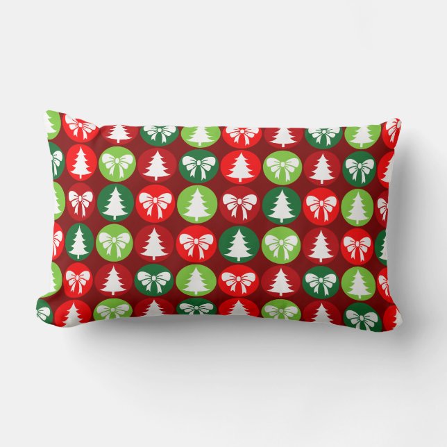 Almofada Lombar Padrão de Arcos e Árvores de Natal Retroativas (Frente)