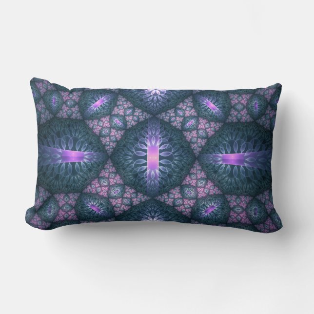 Almofada Lombar Padrão de Arte Fractal 3D Turquesa Roxo Rosa (Frente)