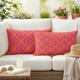 Almofada Lombar Padrão de Arte Ogee de Ikat Ogee, Cor-de-rosa-Quen