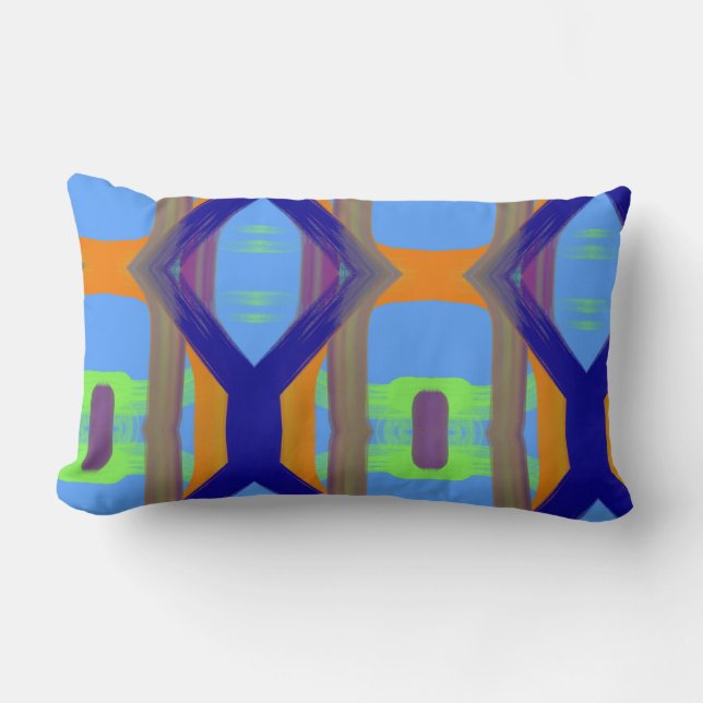Almofada Lombar Padrão de Arte Personalizado Cor Azul Verde Laranj (Frente)