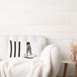 Almofada Lombar Padrão de Ave Floral Moderna da Vintage em Preto e