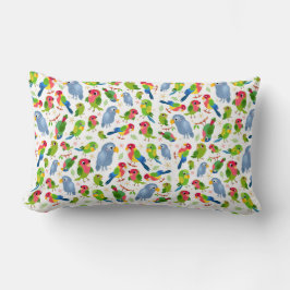 Almofada Lombar Padrão de Aves Vintage, Padrão de periquito colori