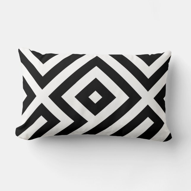 Almofada Lombar Padrão de azulejos preto e branco (Frente)