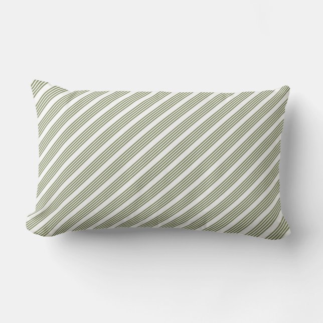 Almofada Lombar Padrão de cinco faixas verde-oliva e branco (Frente)