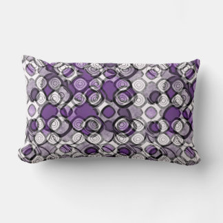 Almofada Lombar Padrão de Círculo Abstrato Roxo, Cinza e Preto