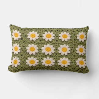 Almofada Lombar Padrão de Crochê Estético da Vovó Daisy Floral Ret