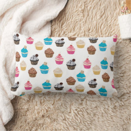 Almofada Lombar Padrão de Cupcakes Cute Coloridos