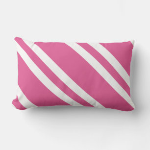 Almofada Lombar Padrão de Diagonal Striped Branca, Rosa e Fúcsia