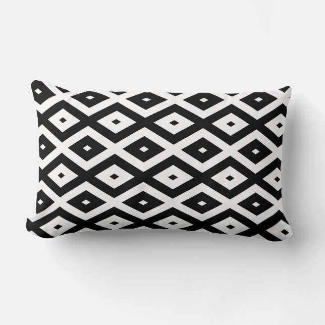 Almofada Lombar Padrão de diamante preto e branco (Frente)