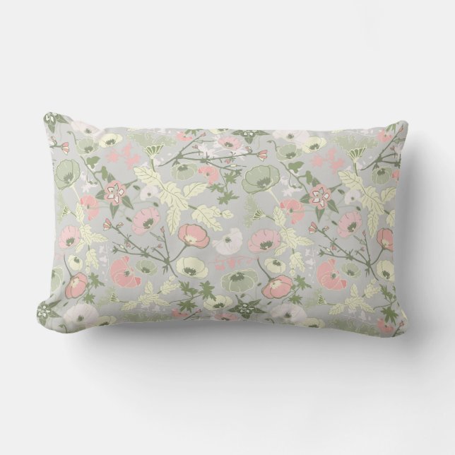 Almofada Lombar Padrão de Flor Floral Verde Rosa (Frente)