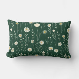 Almofada Lombar Padrão de Flor Silvestre Elegante em Verde Escuro 