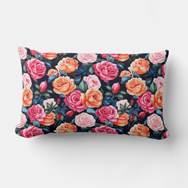 Almofada Lombar Padrão de Flores de rosa florescente- 80037 (Frente)