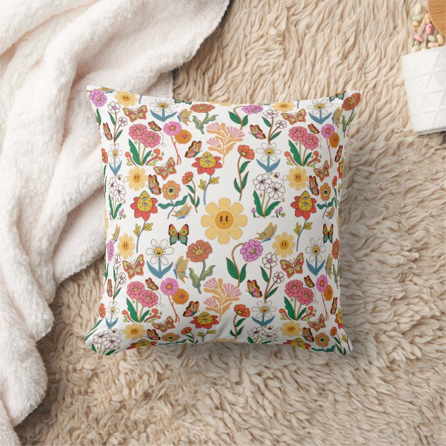 Almofada Lombar Padrão de Flores Psicodélicas x4 (Cobertor)