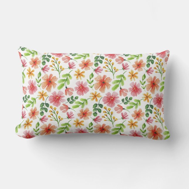 Almofada Lombar Padrão de Flores Rosa Aquarela-69677 (Frente)