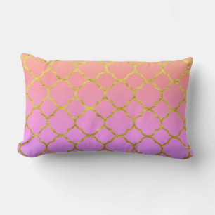 Almofada Lombar Padrão de Folha Quatrefoil Rosa Dourado Roxo 2020