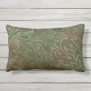 Almofada Lombar Padrão de Folhagem de Ferrugem Verde Boho Batik