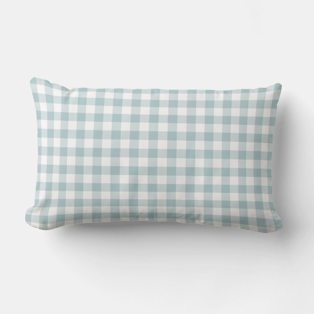 Almofada Lombar Padrão de Gingham Azul e Branco (Frente)