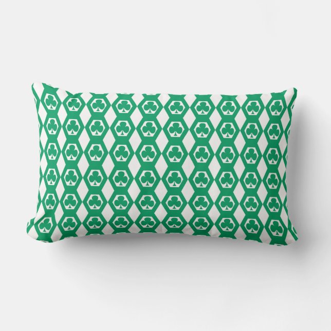 Almofada Lombar Padrão de Hexágono Branco Verde Trevo (Frente)