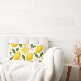Almofada Lombar Padrão de Limão Fresco com Folhas e Flores