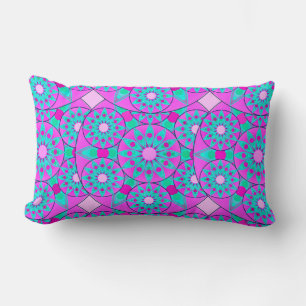Almofada Lombar Padrão de Mandala, fúcsia, rosa e turquesa