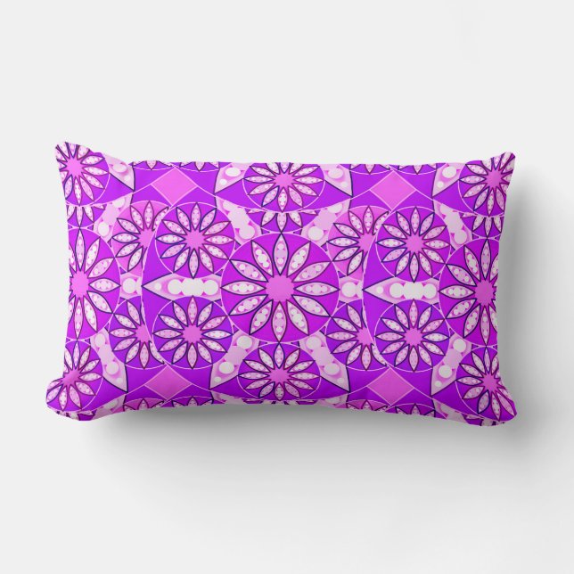 Almofada Lombar Padrão de mandala, violeta, orquídea e rosa (Frente)