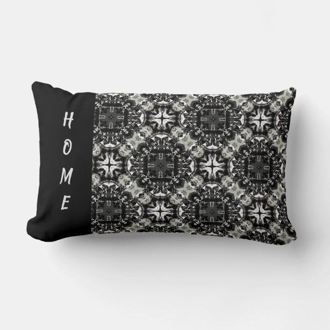 Almofada Lombar Padrão de Mandalas Preto, Branco e Cinza (Frente)