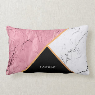Almofada Lombar Padrão de mármore branco e preto rosa Dourado