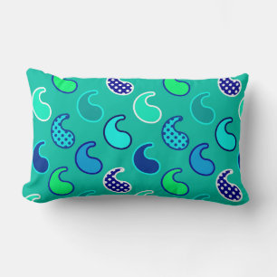 Almofada Lombar Padrão de Paisley Moderno, Turquesa, Azul e Aqua