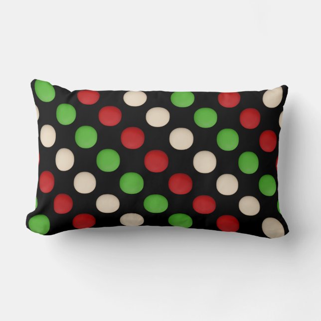 Almofada Lombar Padrão de Ponto Branco Verde Vermelho (Frente)