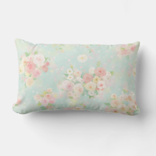 Almofada Lombar Padrão de Rosa de Pastel Suave no Fundo Aqua