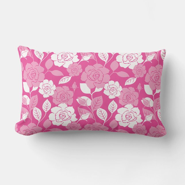 ALMOFADA LOMBAR PADRÃO DE ROSA (ROSA) (Frente)