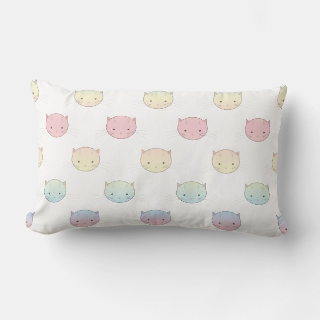 Almofada Lombar Padrão de Rostos de Gatinho Pastel Fofo (Frente)
