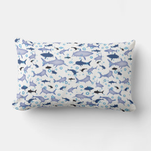 Almofada Lombar Padrão de silhueta de tubarão branco e azul