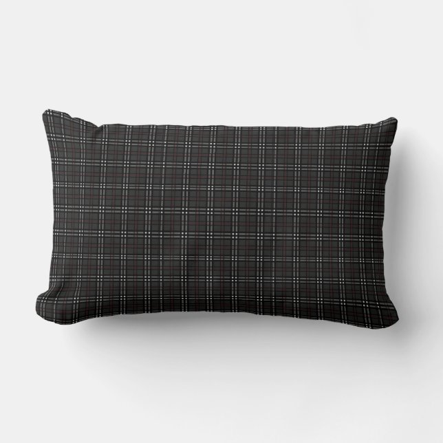 Almofada Lombar Padrão de Tartan preto e Cinza (Frente)