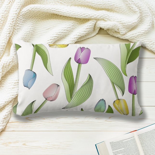 Almofada Lombar Padrão de Tulipa Colorida Moderna (Criador carregado)