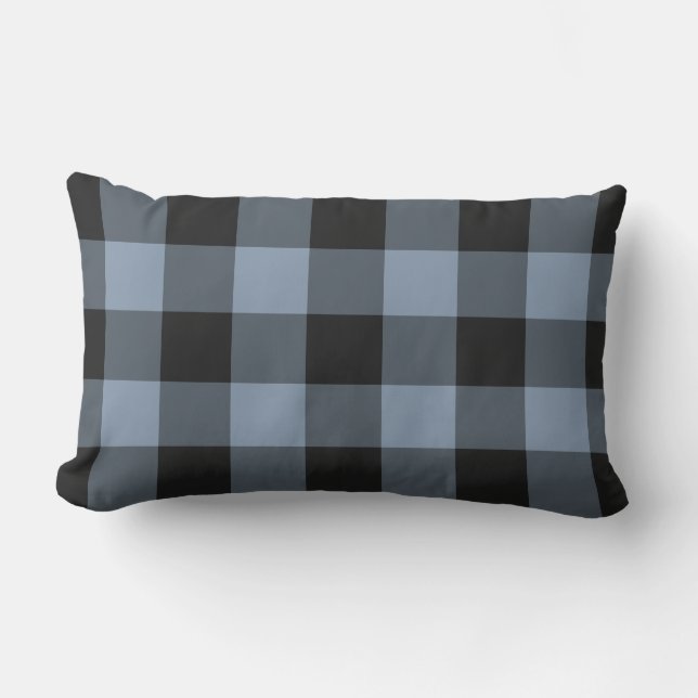 Almofada Lombar Padrão de Verificação de Búfalos de Gingham Azul N (Frente)