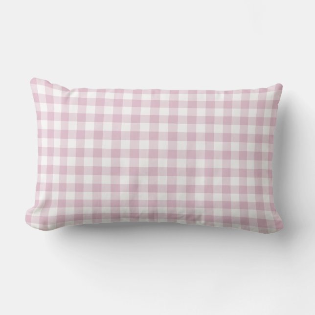 Almofada Lombar Padrão de Verificação de Gingham Branco Rosa (Frente)