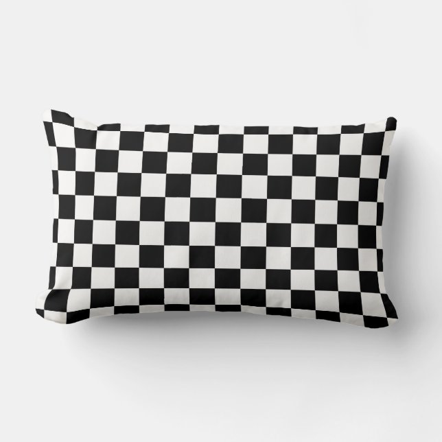 Almofada Lombar Padrão de xadrez preto e branco (Frente)