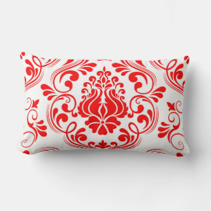 Almofada Lombar Padrão Elegante Floral do Damasco Vermelho e Branc