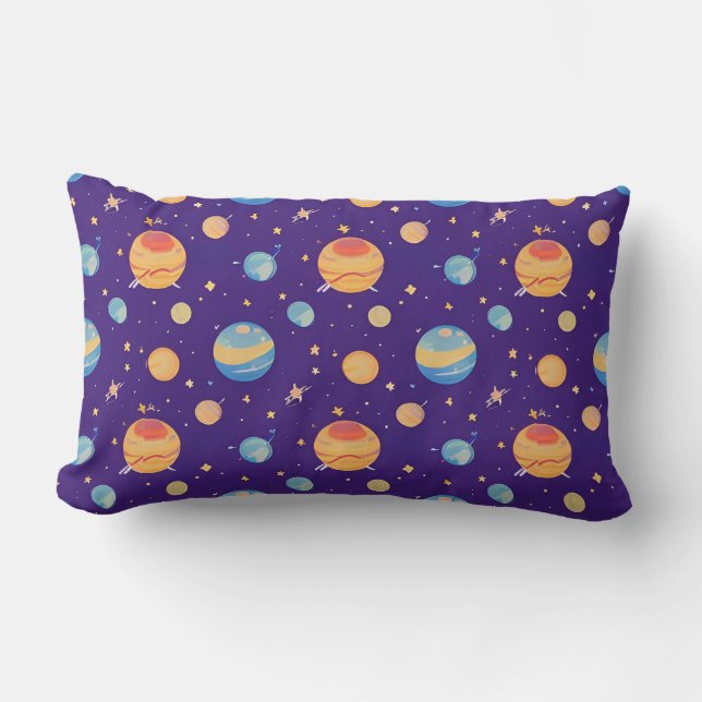 Almofada Lombar Padrão espacial colorido com planetas, estrelas (Frente)