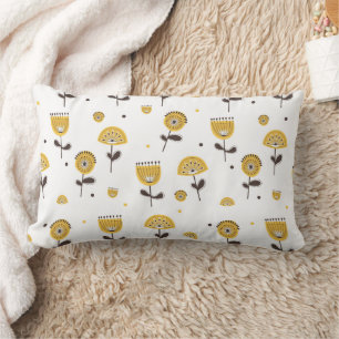 Almofada Lombar Padrão Floral Amarelo do meio século